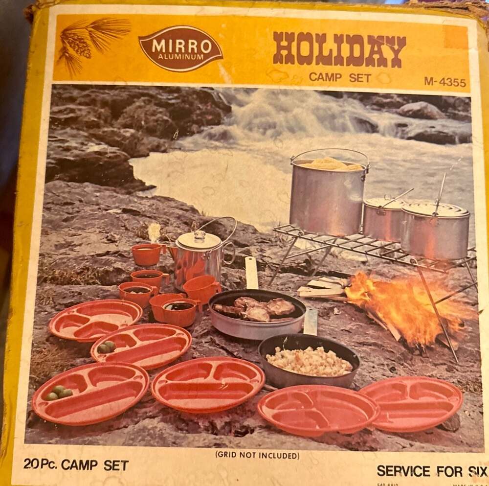Vintage Mirro Holiday M-4355 20 Pc Camp Cook Set USA w/ Box Incomplete